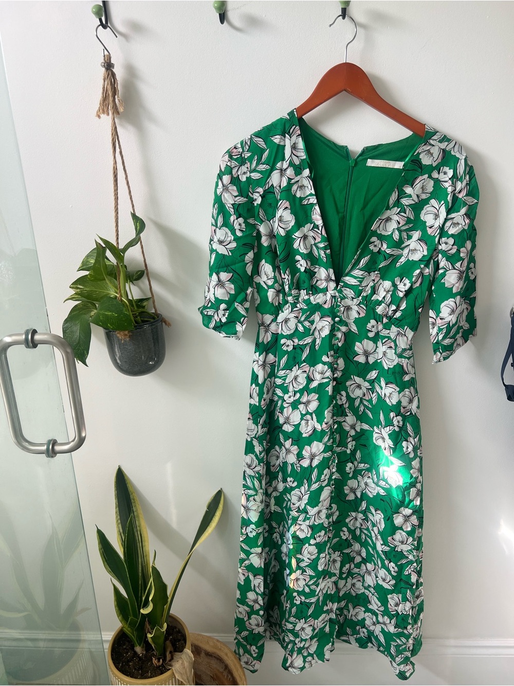 Talula Green Floral Midi Dress with White Blossoms